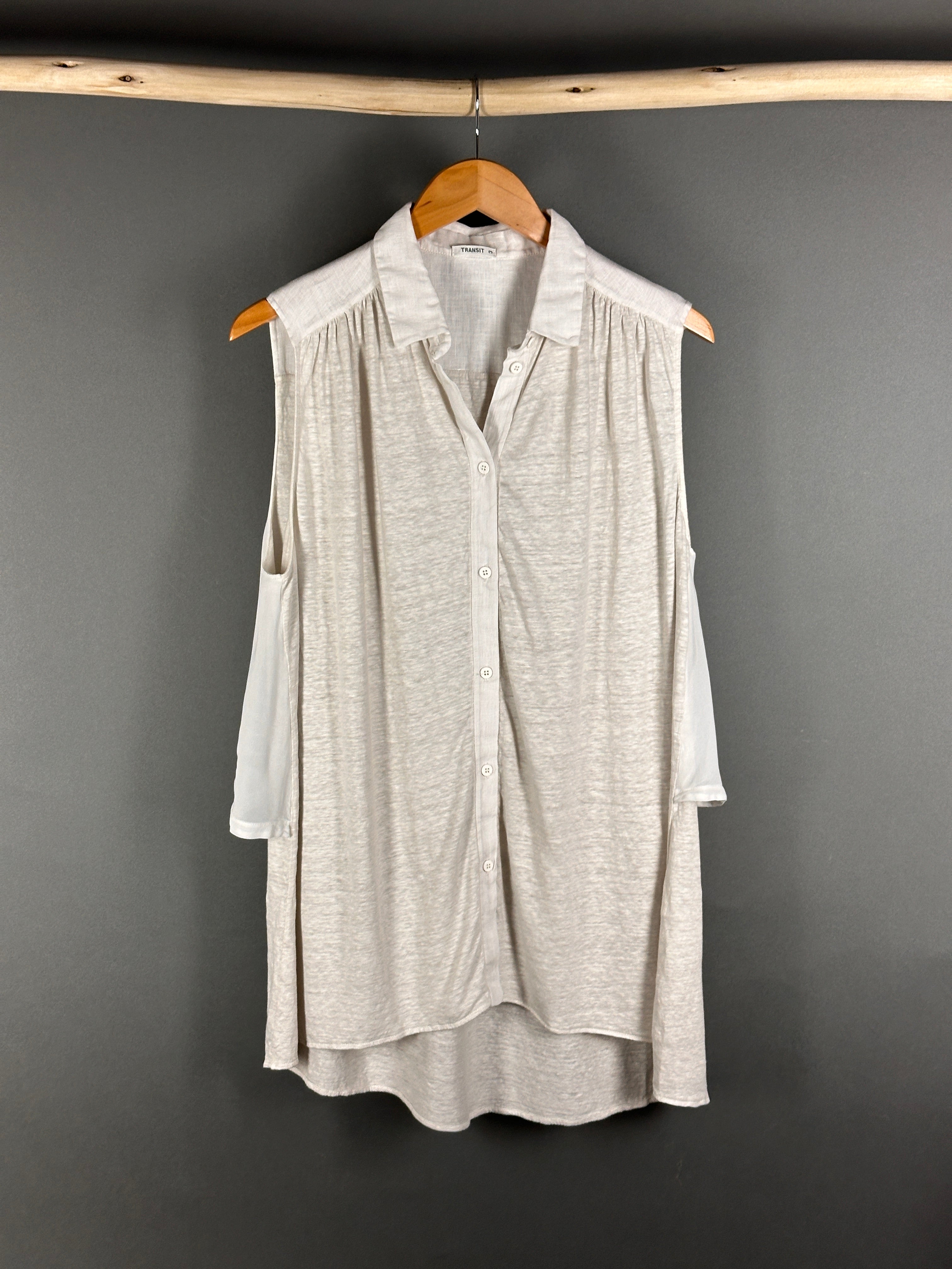 Transit Linen knit top with viscose panel