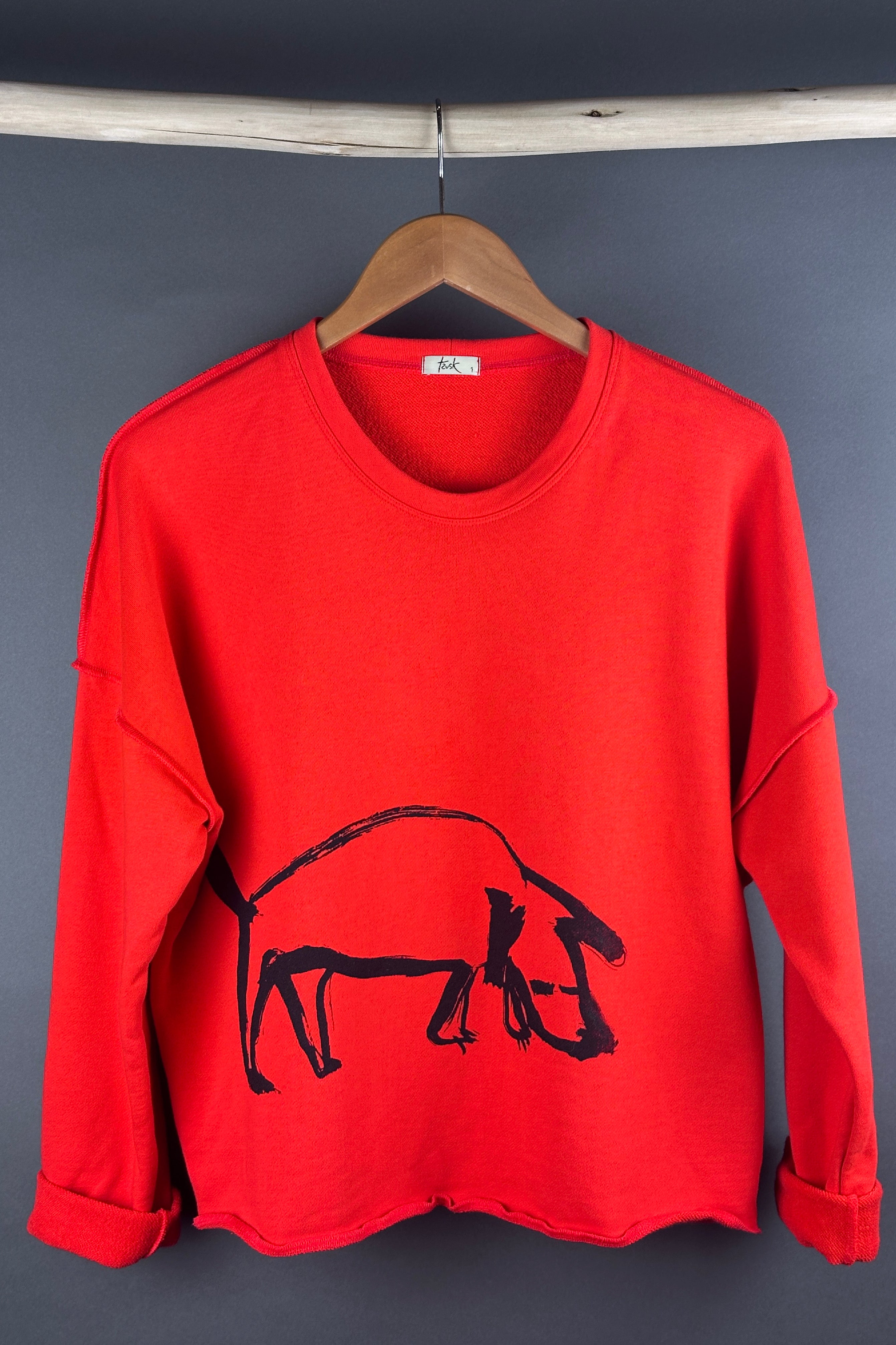 Tzusk loop back cotton top orange with dog motif