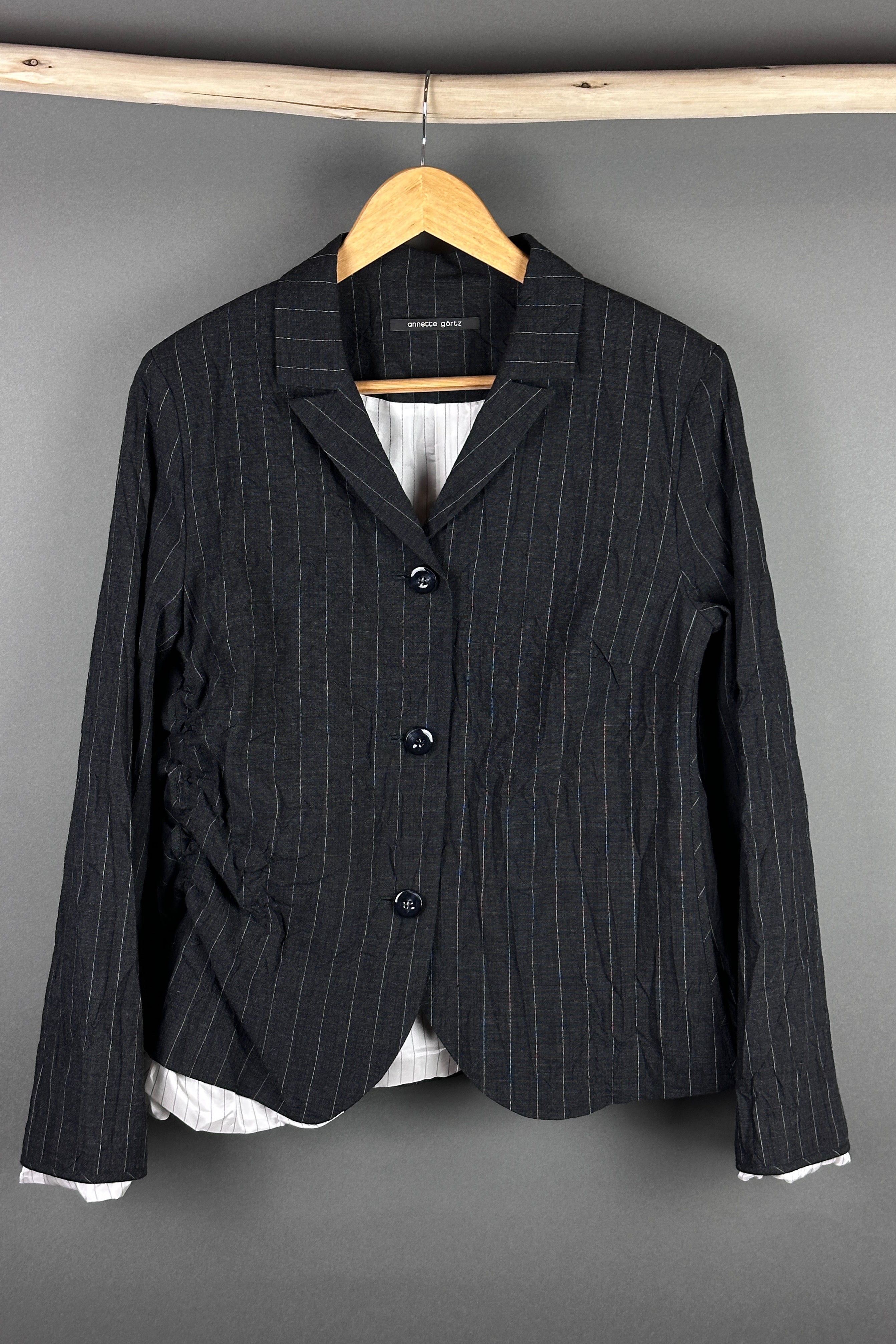 Annette Gort Jacket Split in charcoal pin stripe