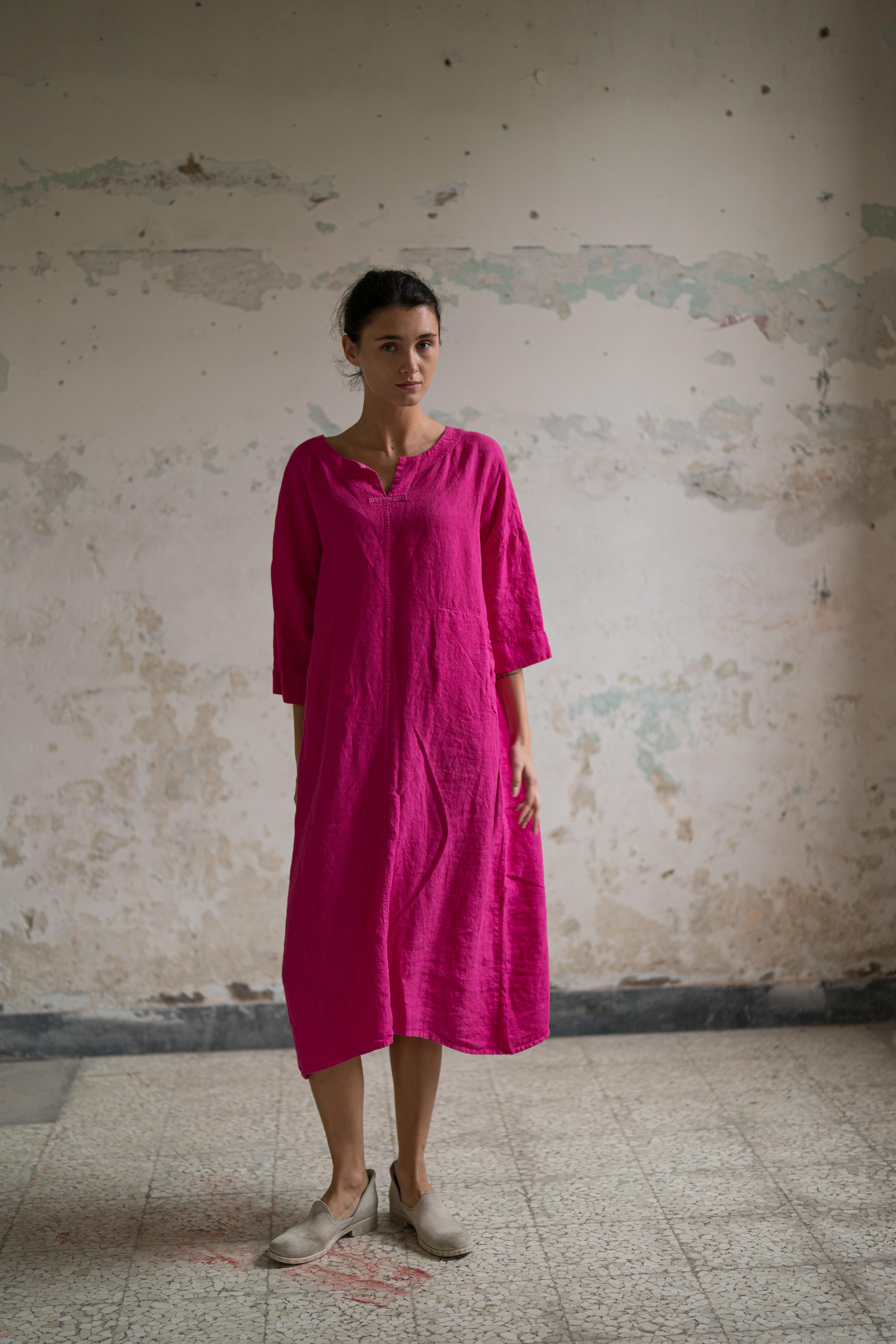 Hannoh Wessel Linen dress Dora in Fuchsia