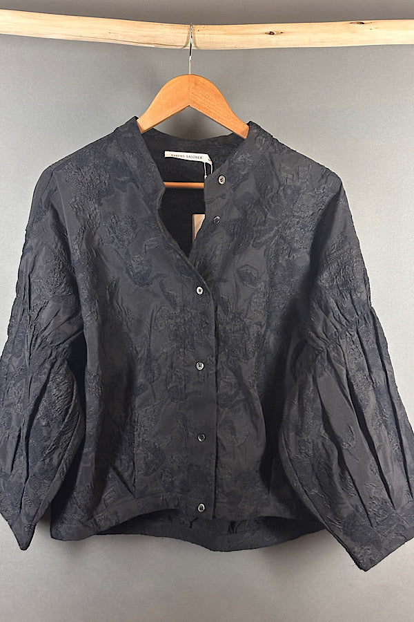 Rabens Saloner  jacquard shirt jacket in Pirate Black