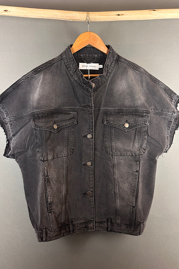 Rabens Saloner washed black denim vest  jacket