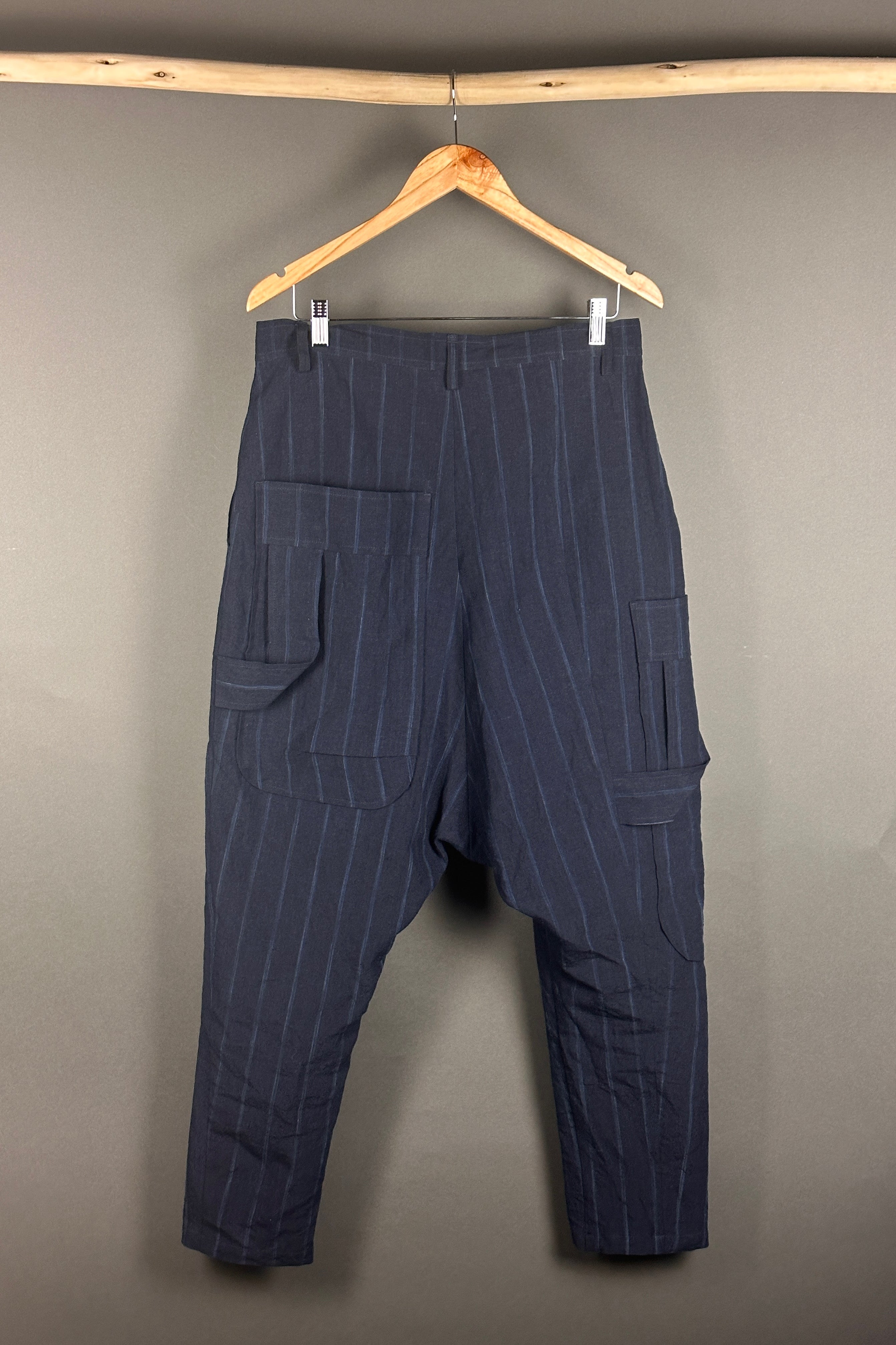Mainline Navy Stripe Dropped Crotch Pants
