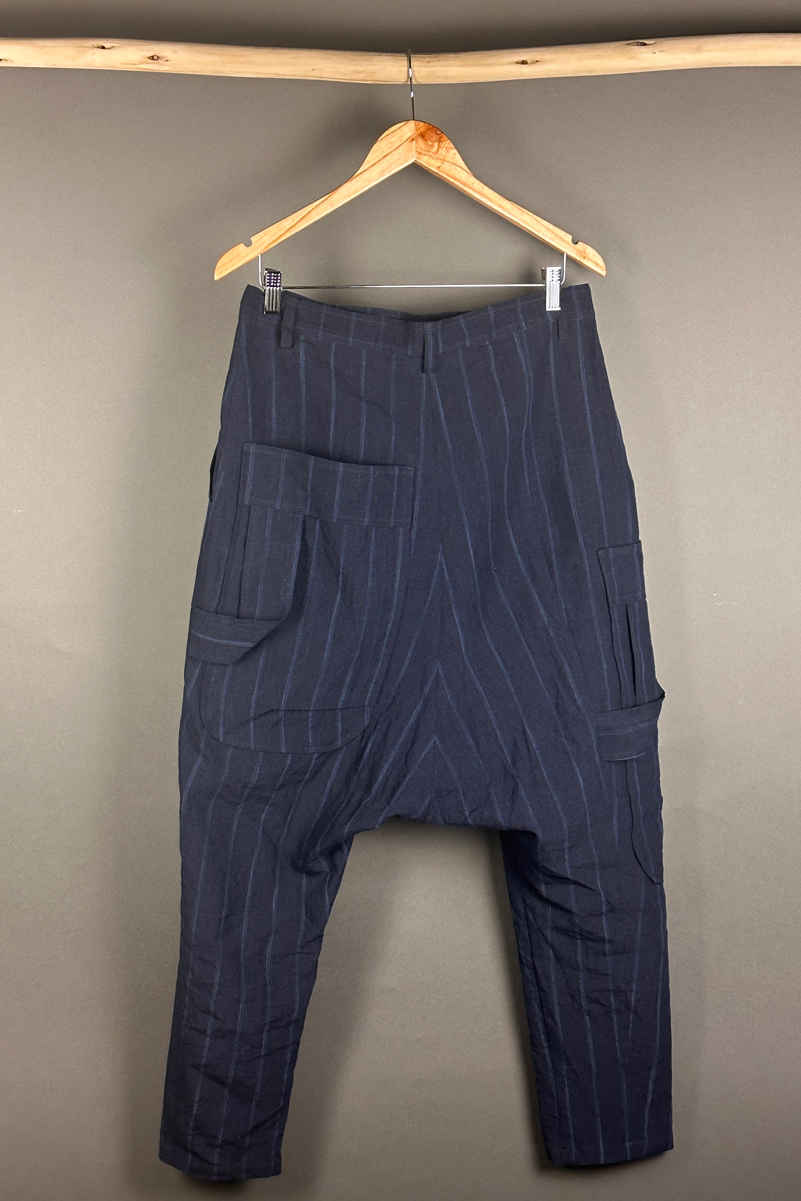 Mainline Navy Stripe Dropped Crotch Pants