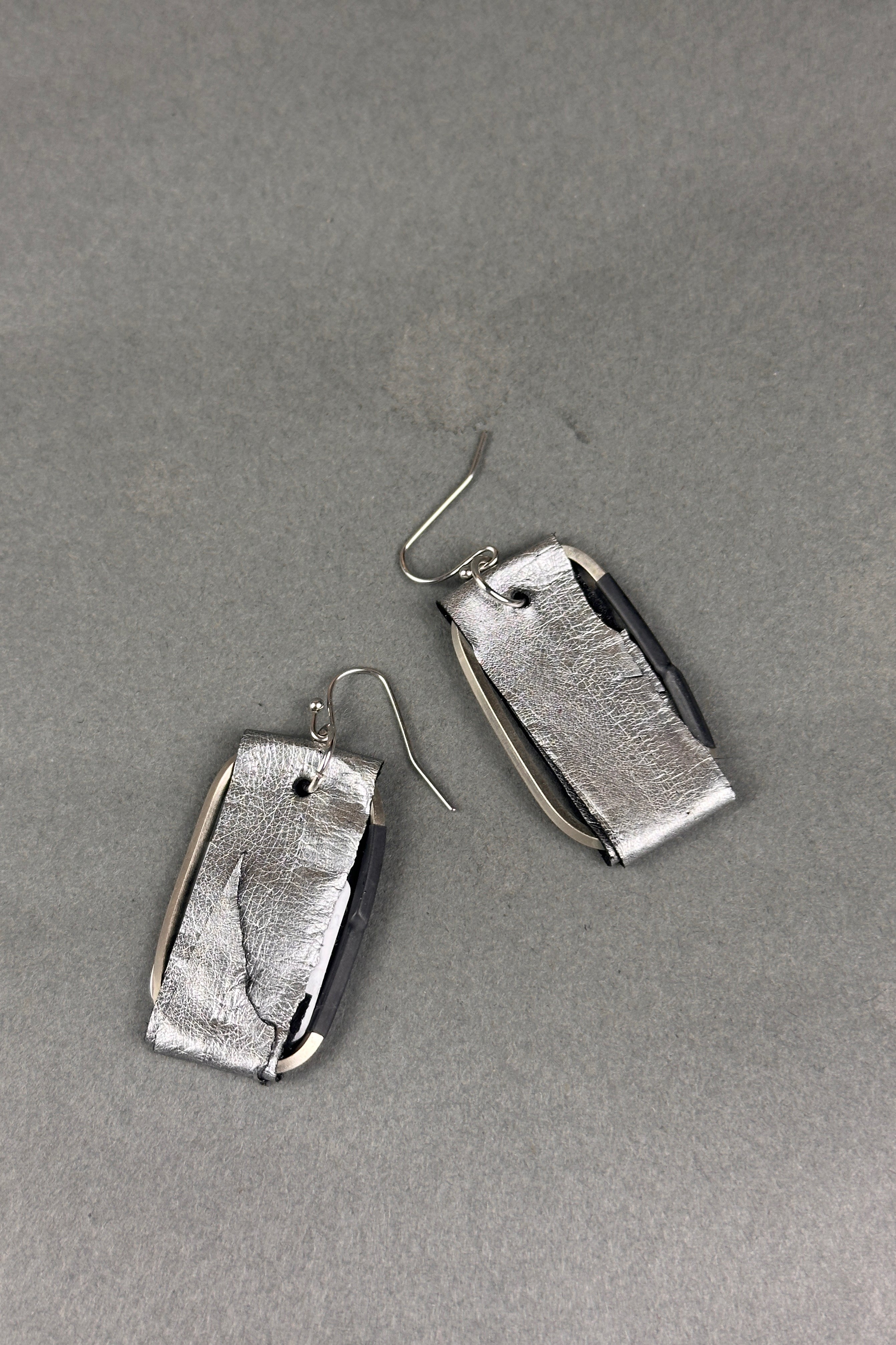 Marija Bajovska silver painted eel skin earrings
