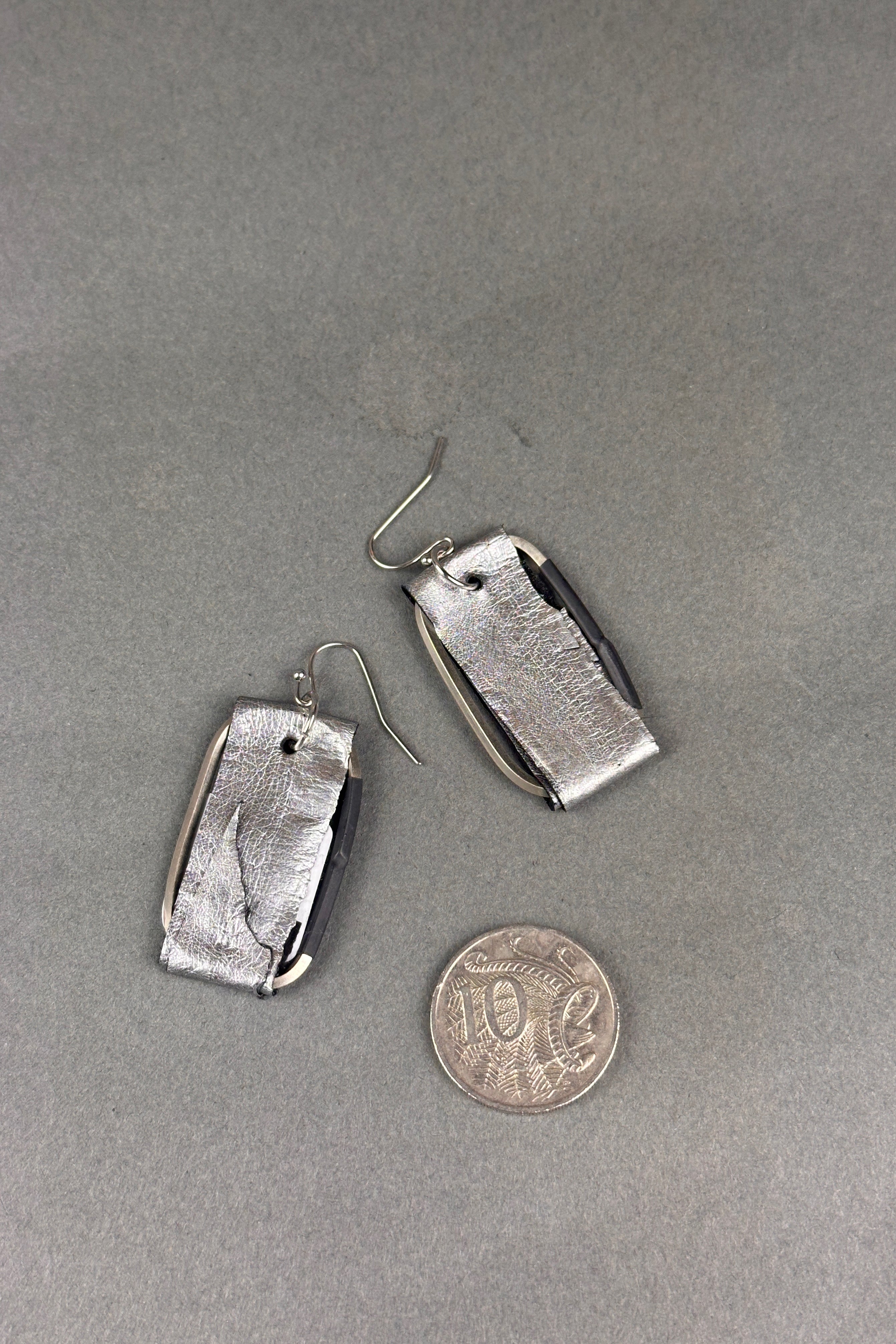 Marija Bajovska silver painted eel skin earrings
