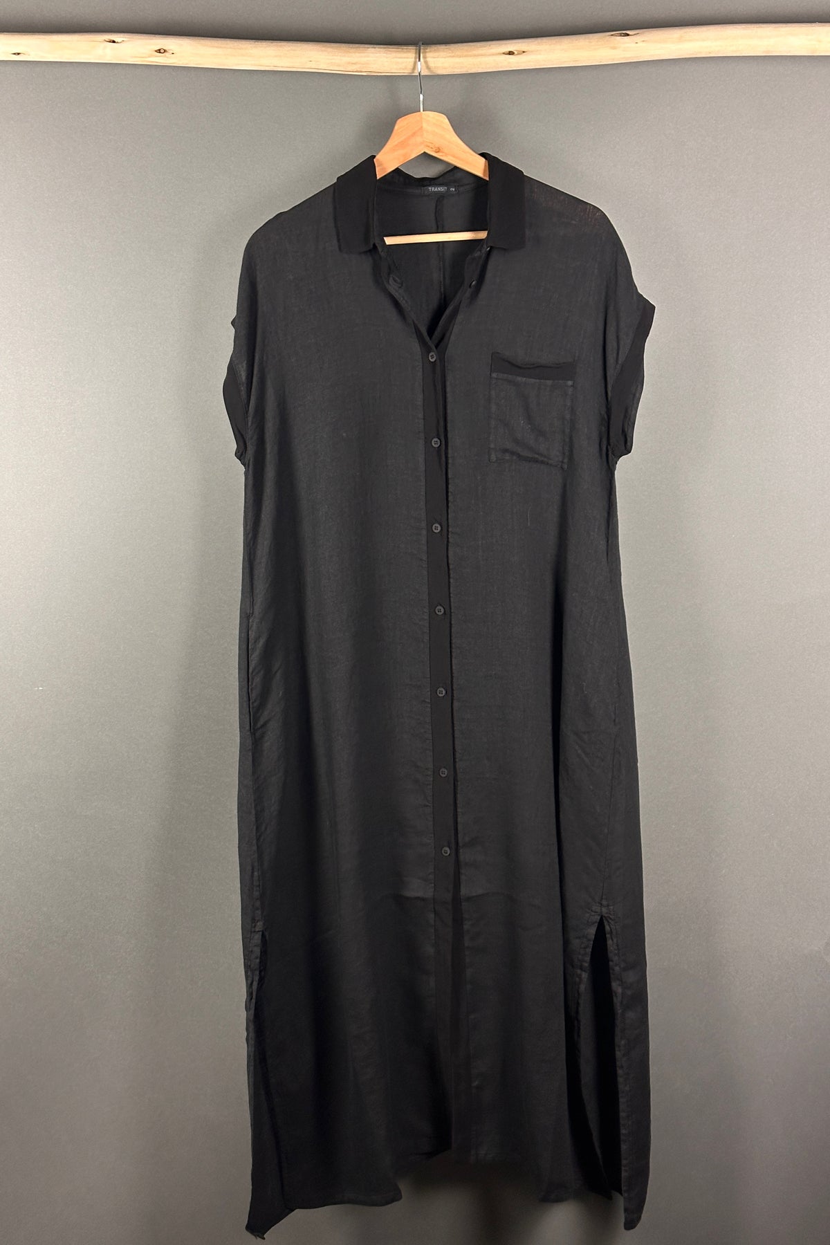 Transit Long Shirt Dress in Black E145