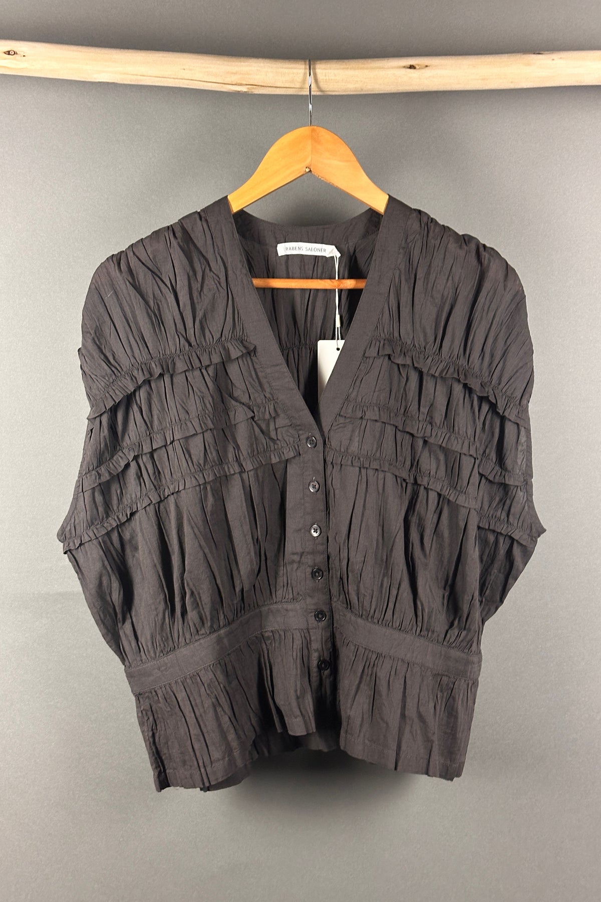 Rabens Saloner cotton voile top in Liquorice